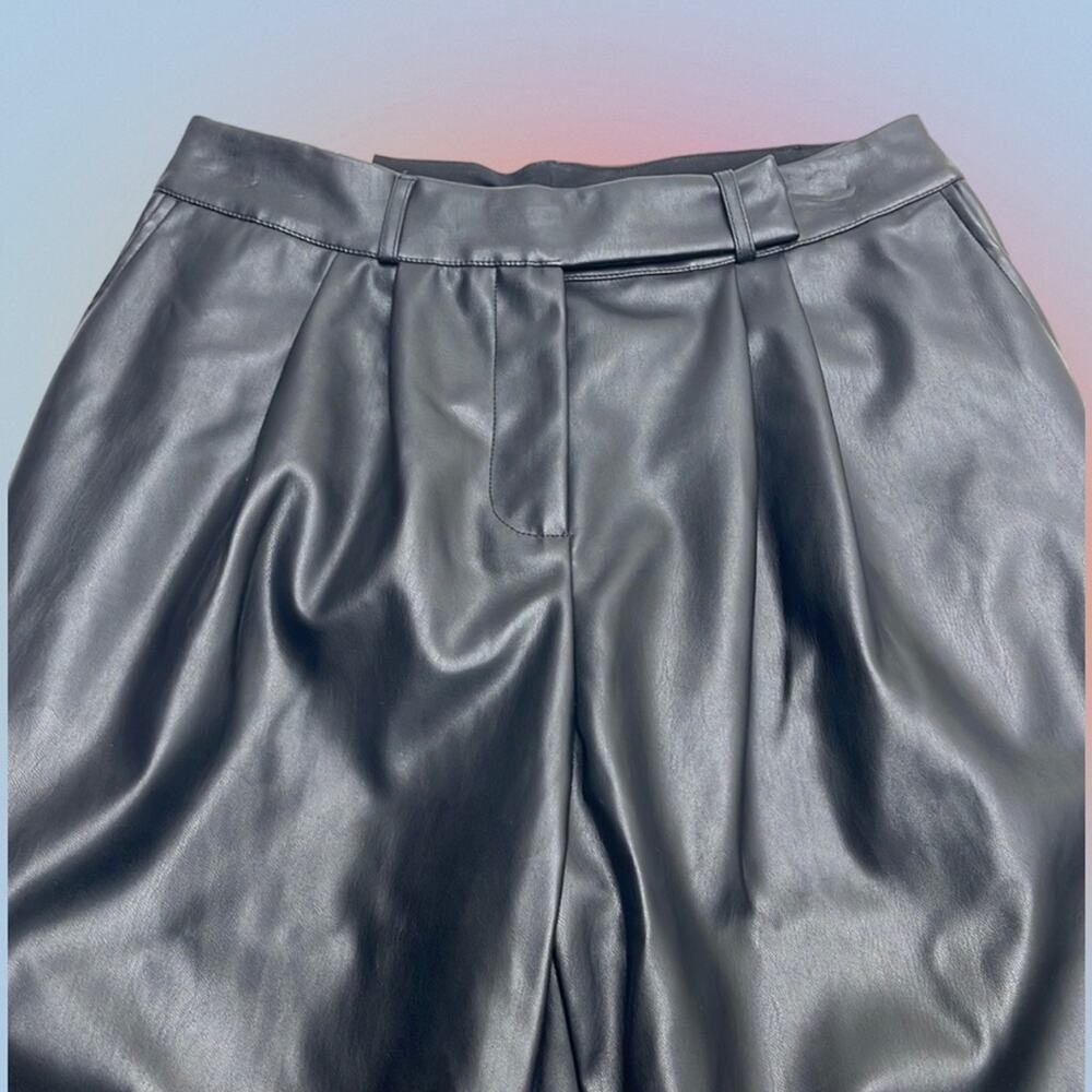 OPHELIA ROE Women’s 12 Black Faux Leather Pant HIGH RISE STRAIGHT PLEATED